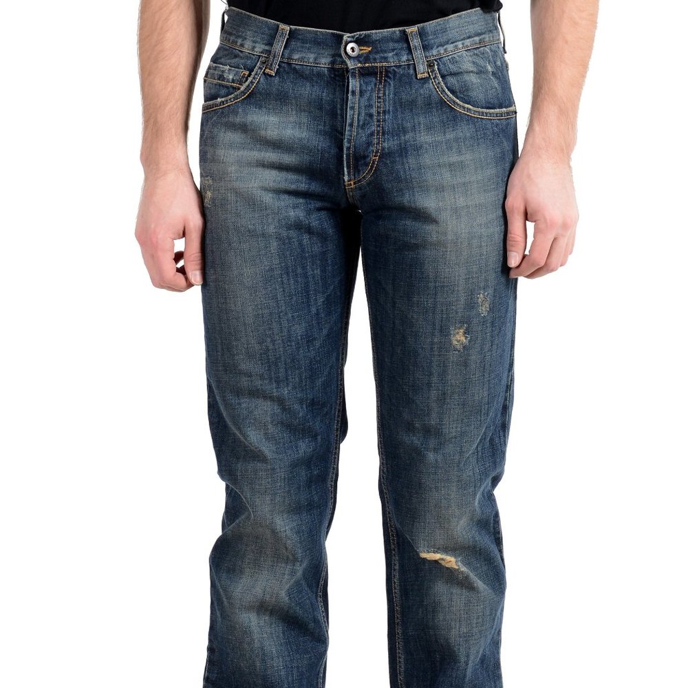 Exte Men's Blue Ripped Straight Leg Jeans